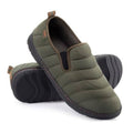 Men's army green slip-on loafer slippers, quilted padded upper, grippy outsole