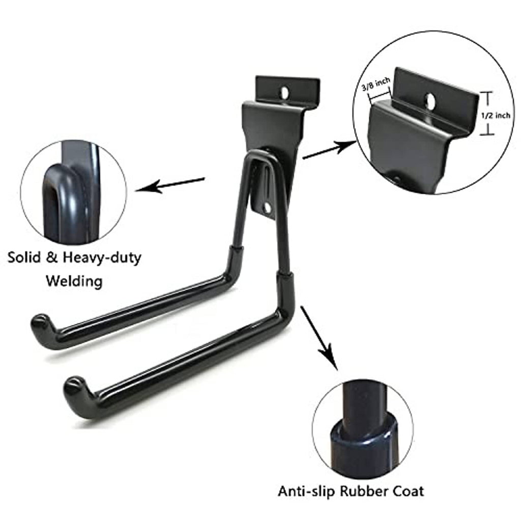 Black heavy-duty slatwall medium U hook with anti-slip rubber-coated surface