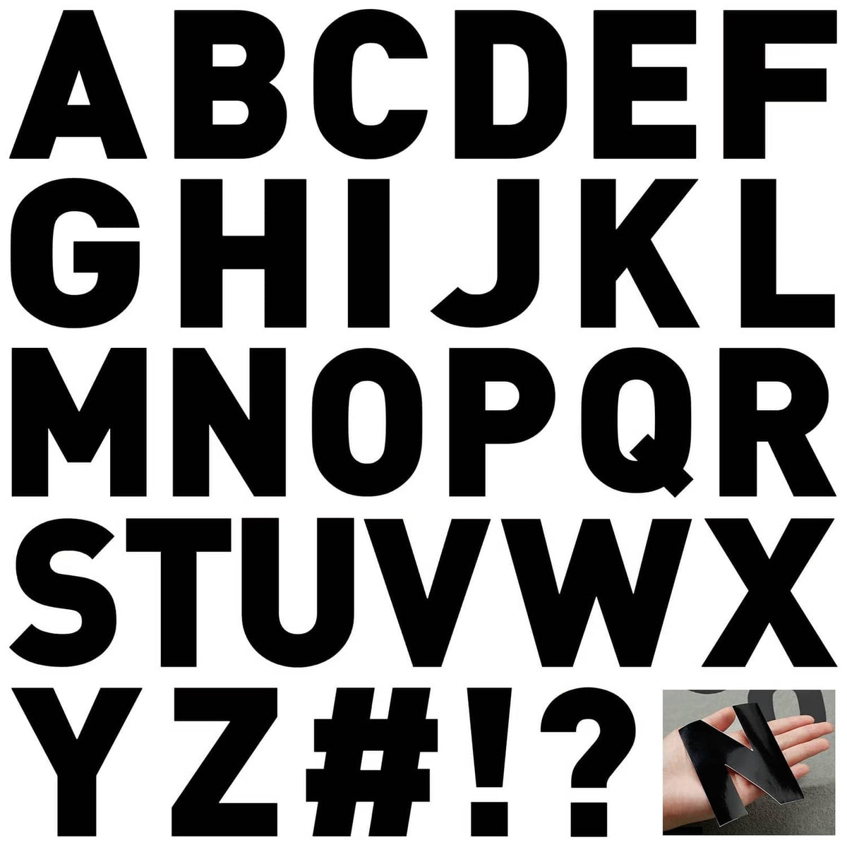 Bold black 4-inch vinyl alphabet letter stickers, sheet of uppercase characters