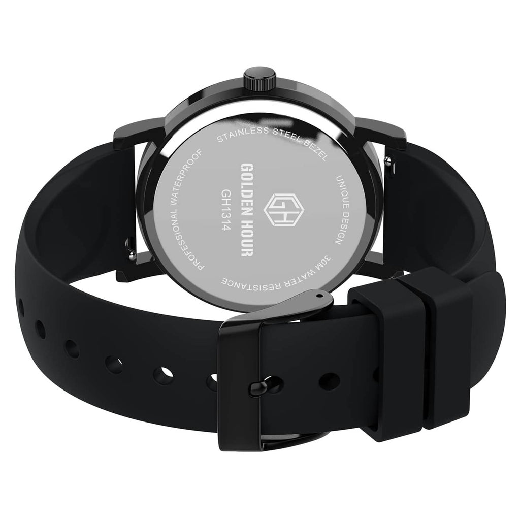 Black nurse watch back view with clasp buckle and silicone strap with ventilation holes
