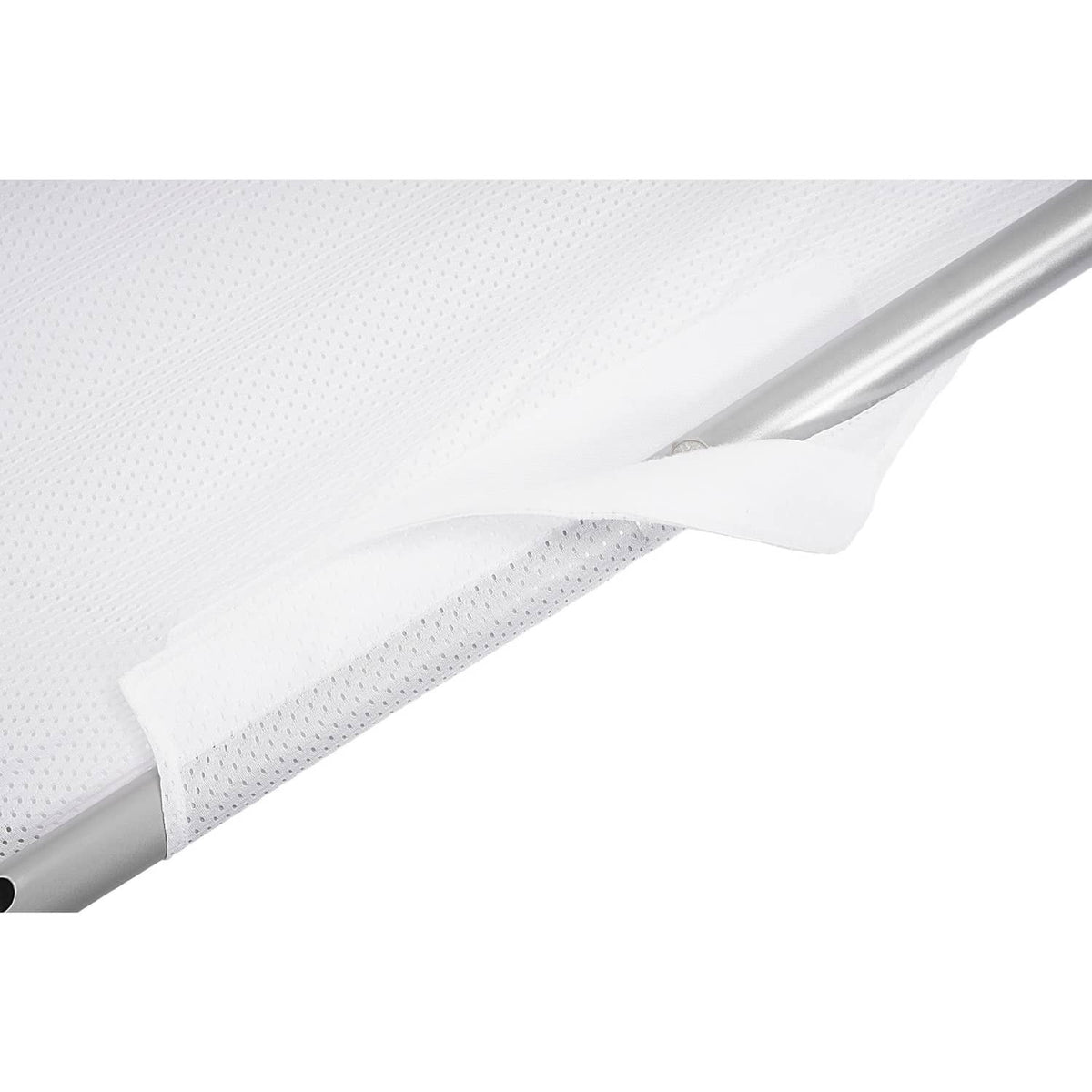 White boat sun shade fabric with perforated texture and folded edge