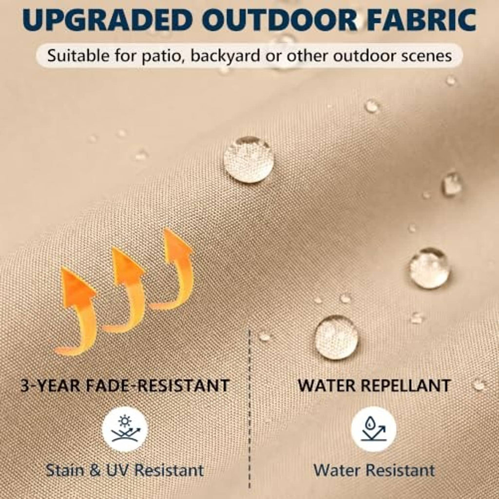 Beige umbrella canopy fabric with water droplets and textured weave