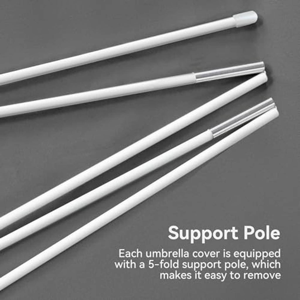 White support poles for umbrella cover, bundled folding rod pieces