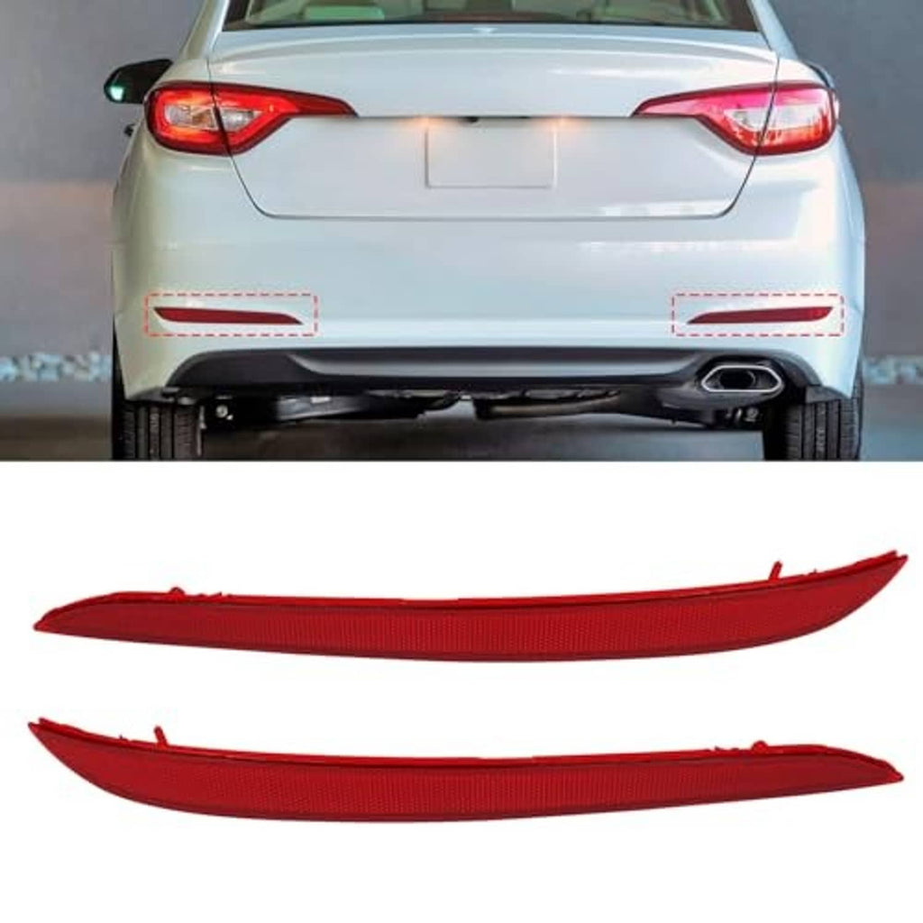 Red rear bumper reflector pair installed on car rear bumper