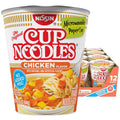 Nissin Cup Noodles chicken flavor paper cup with lid, front label view