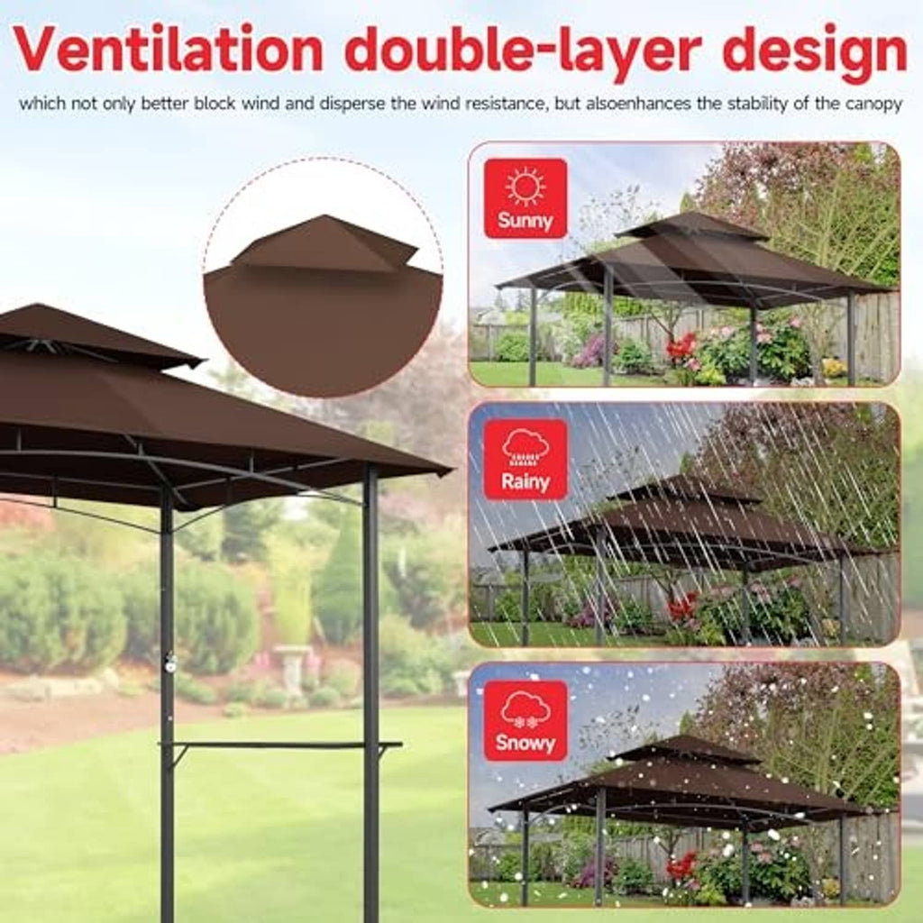 Coffee-brown replacement canopy top for grill gazebo with vented double-layer roof