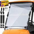 Transparent golf cart windshield panel with black frame and side mounting clamps