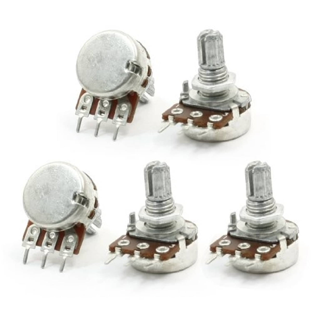 Set of rotary potentiometers with metal housings and 6 mm taper shafts