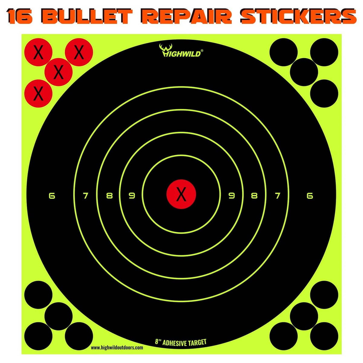 RivetOak Highwild 8X8 Inch Splatter Adhesive Bullseye 8x8", Fluorescent Yellow