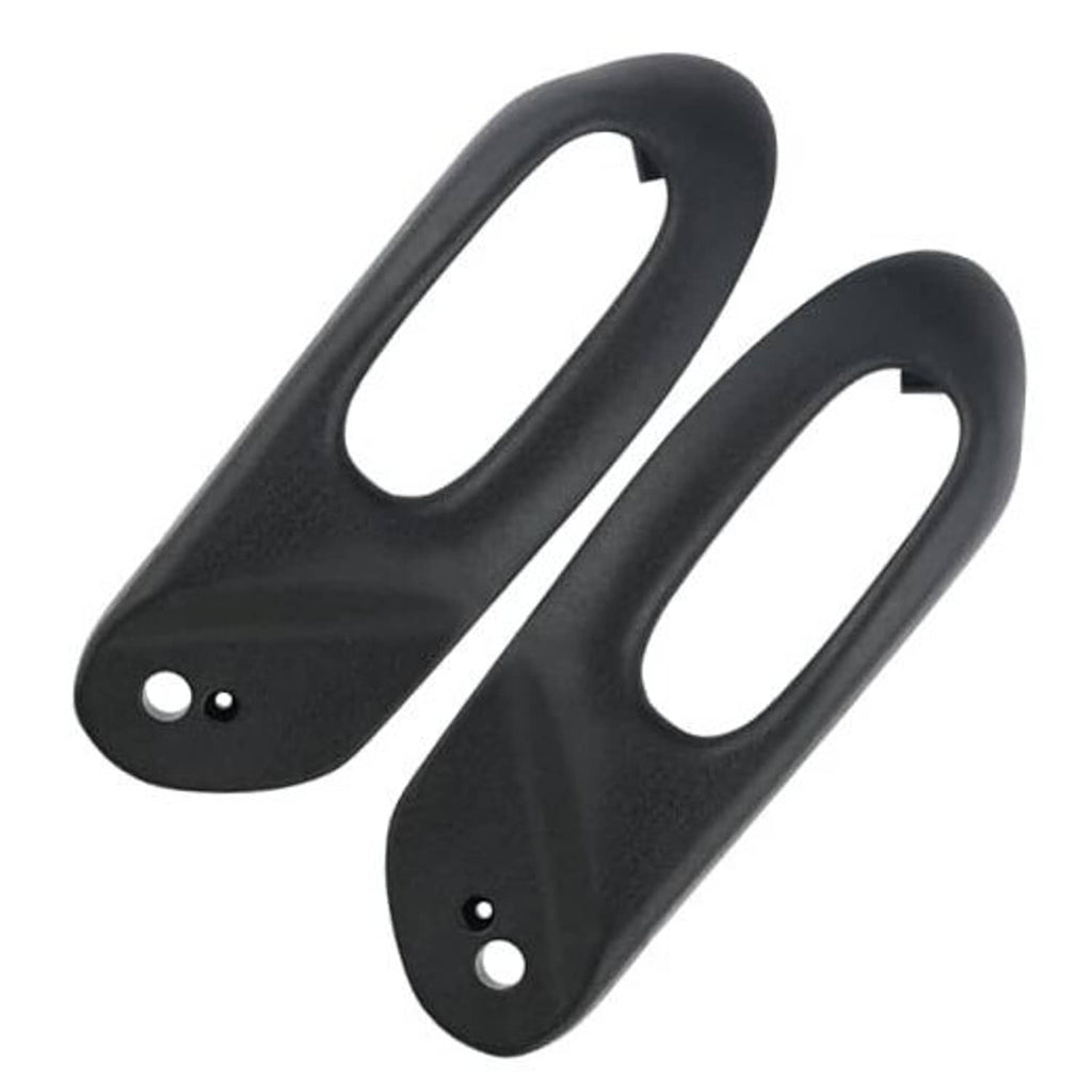 Black power seat switch panel bezel pair with oval openings and two mounting holes