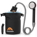 Portable camp shower kit: black dry bag with hose and handheld showerhead