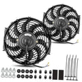 Two 8-inch electric cooling radiator fans with cables, screws, and mounting hardware