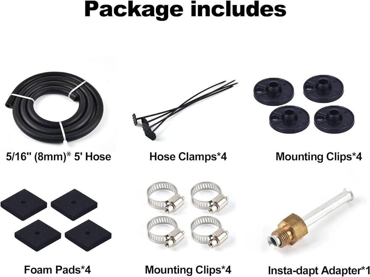 Transmission oil cooler hose kit with clamps, clips, foam pads and adapter fitting