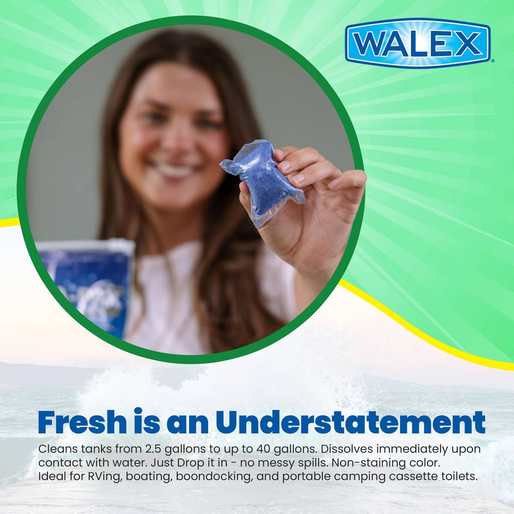 Walex Porta-Pak deodorizer sachet piece held in hand, blue