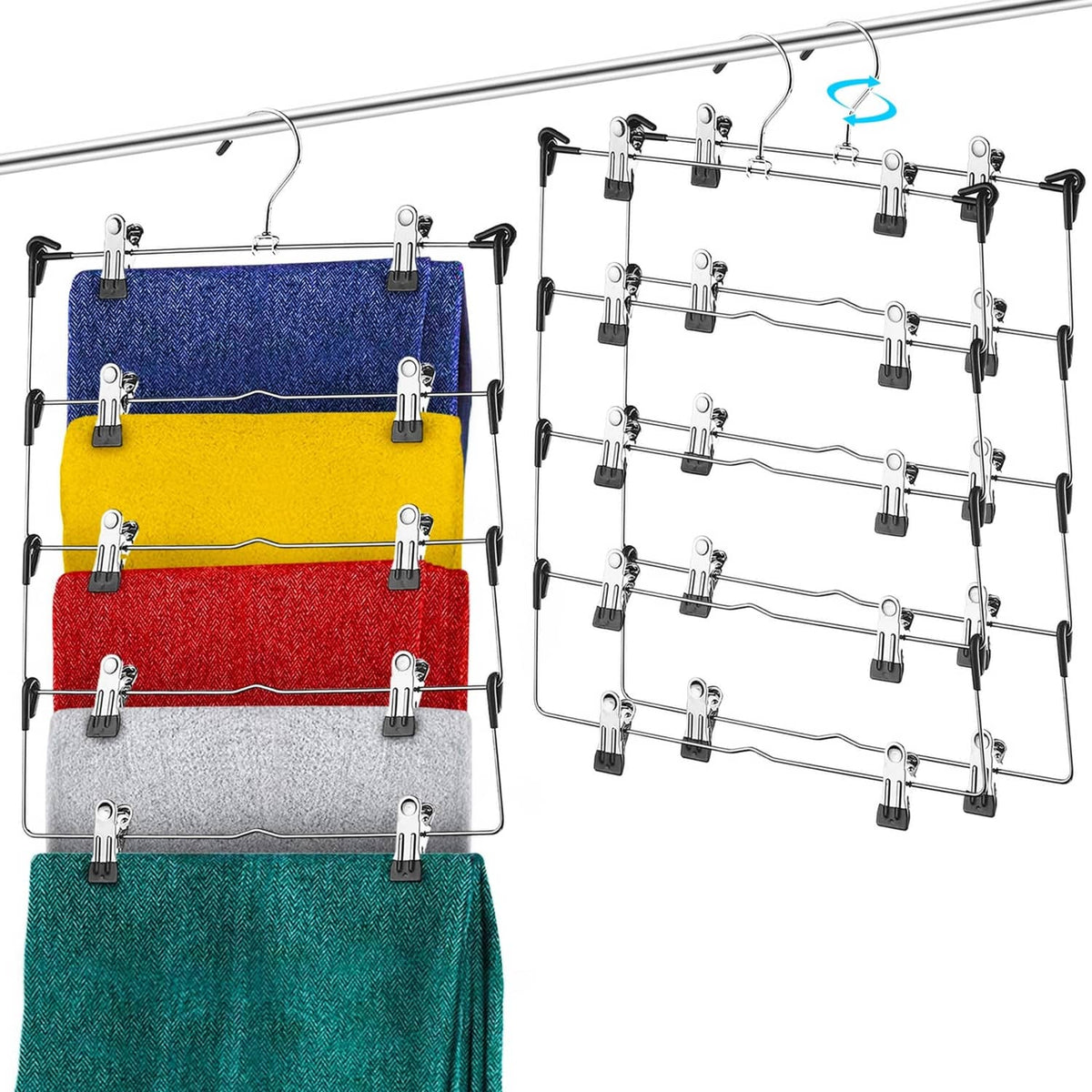 Deilsy 5-tier skirt hanger with metal clips, showing multiple fabric colors