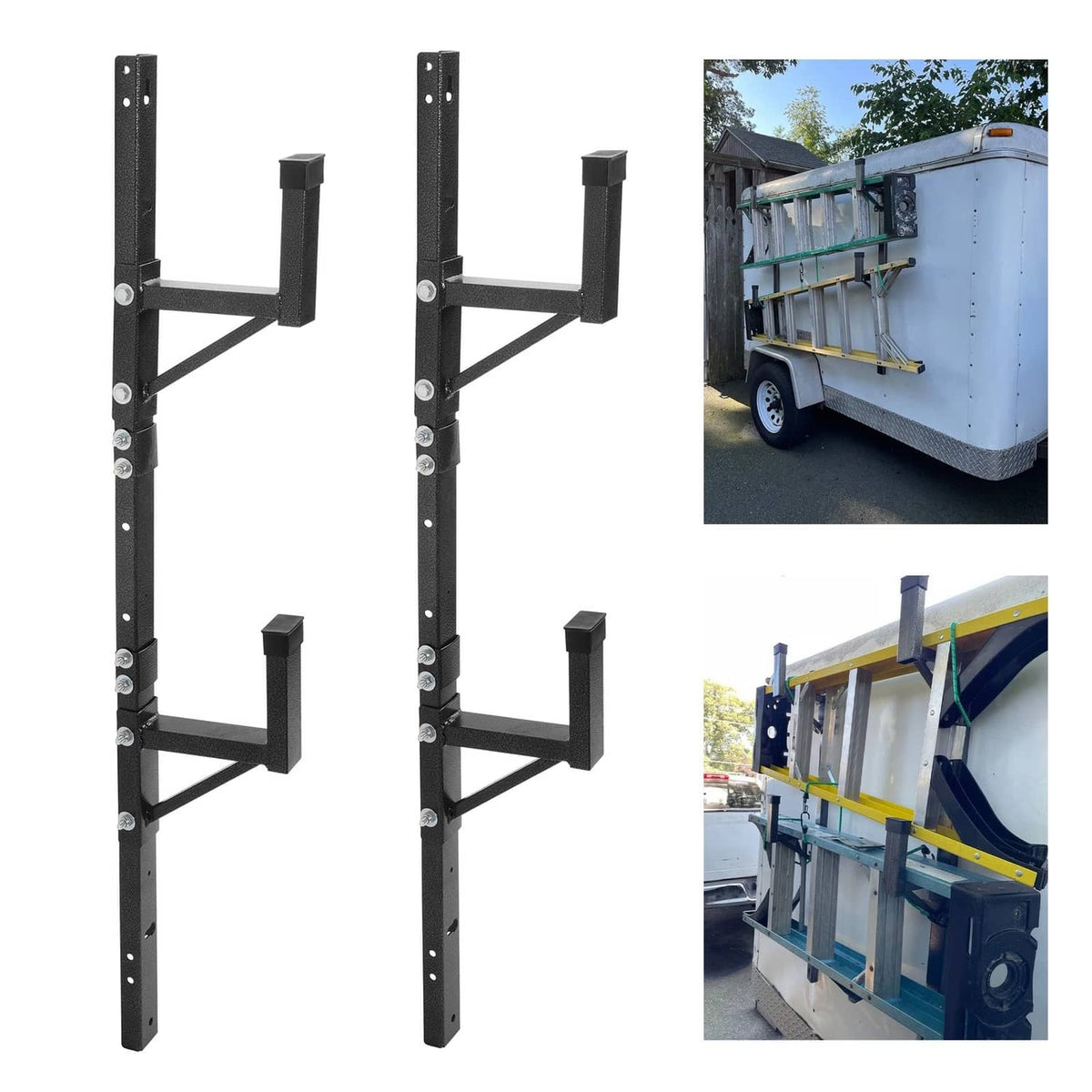 Exterior wall-mounted ladder rack brackets on an enclosed trailer side