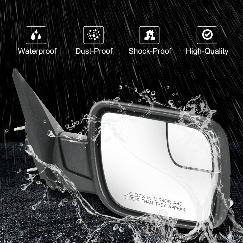 Black right door mirror with clear glass and weather-splash protection look