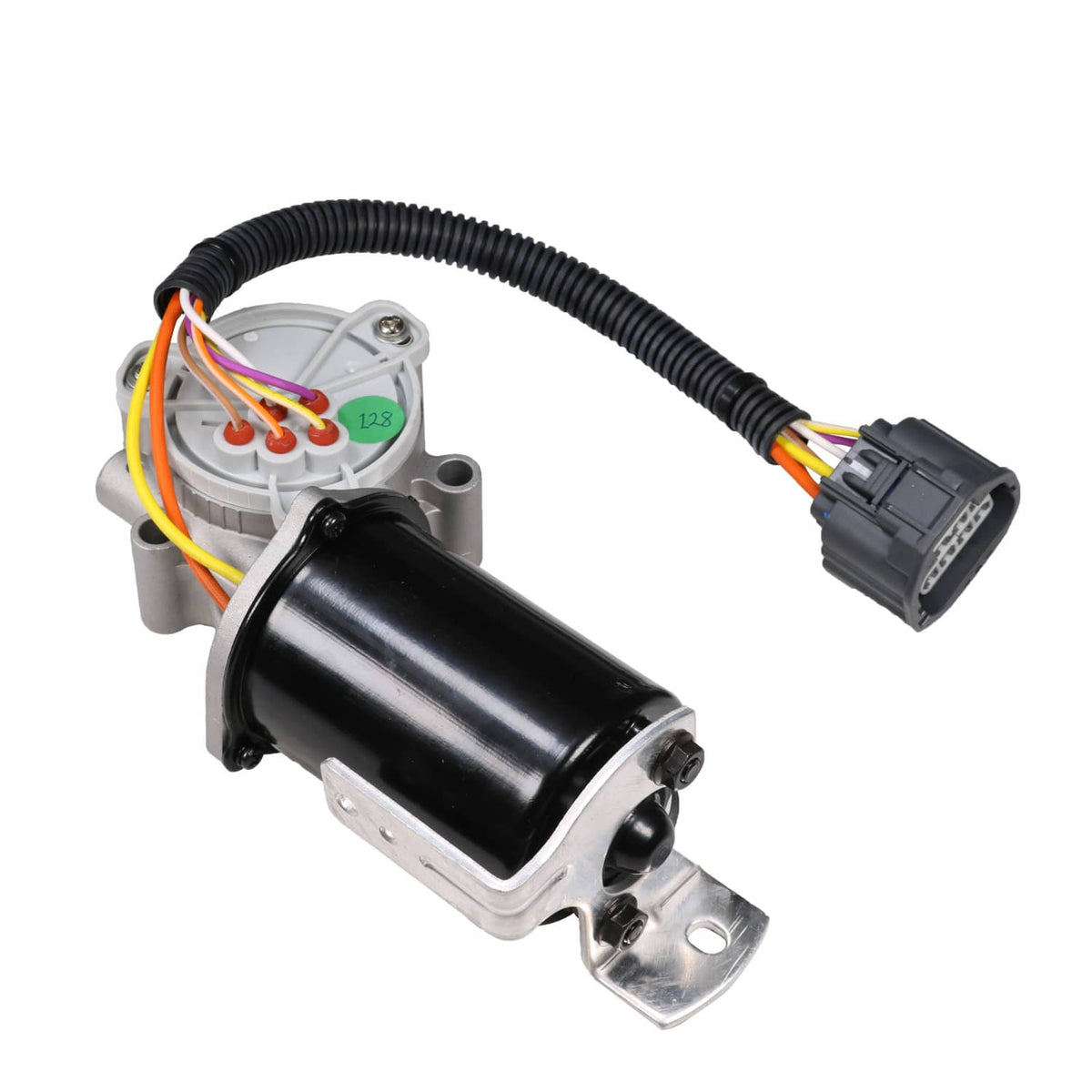 Transfer case shift motor with black actuator and flexible cable with connector