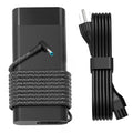 Black laptop charger adapter with braided cord and blue-ring barrel DC plug