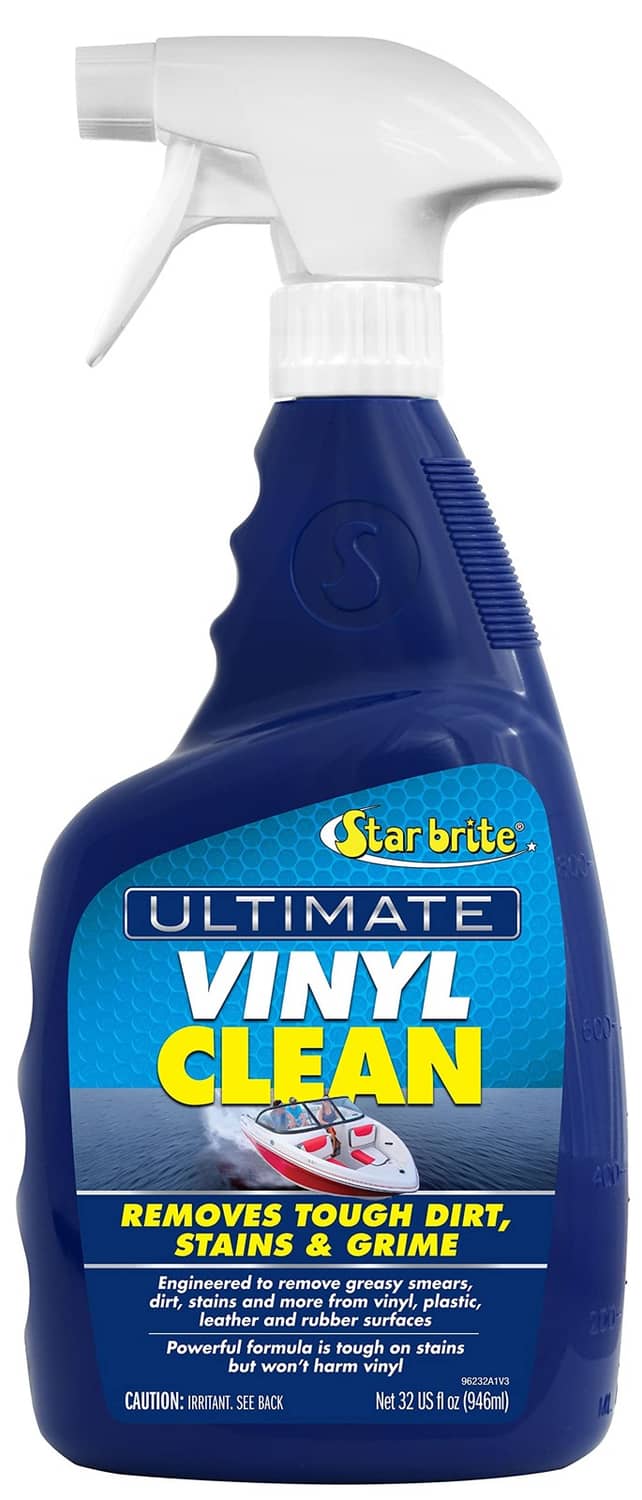 Blue and white Ultimate Vinyl Clean spray bottle with trigger nozzle