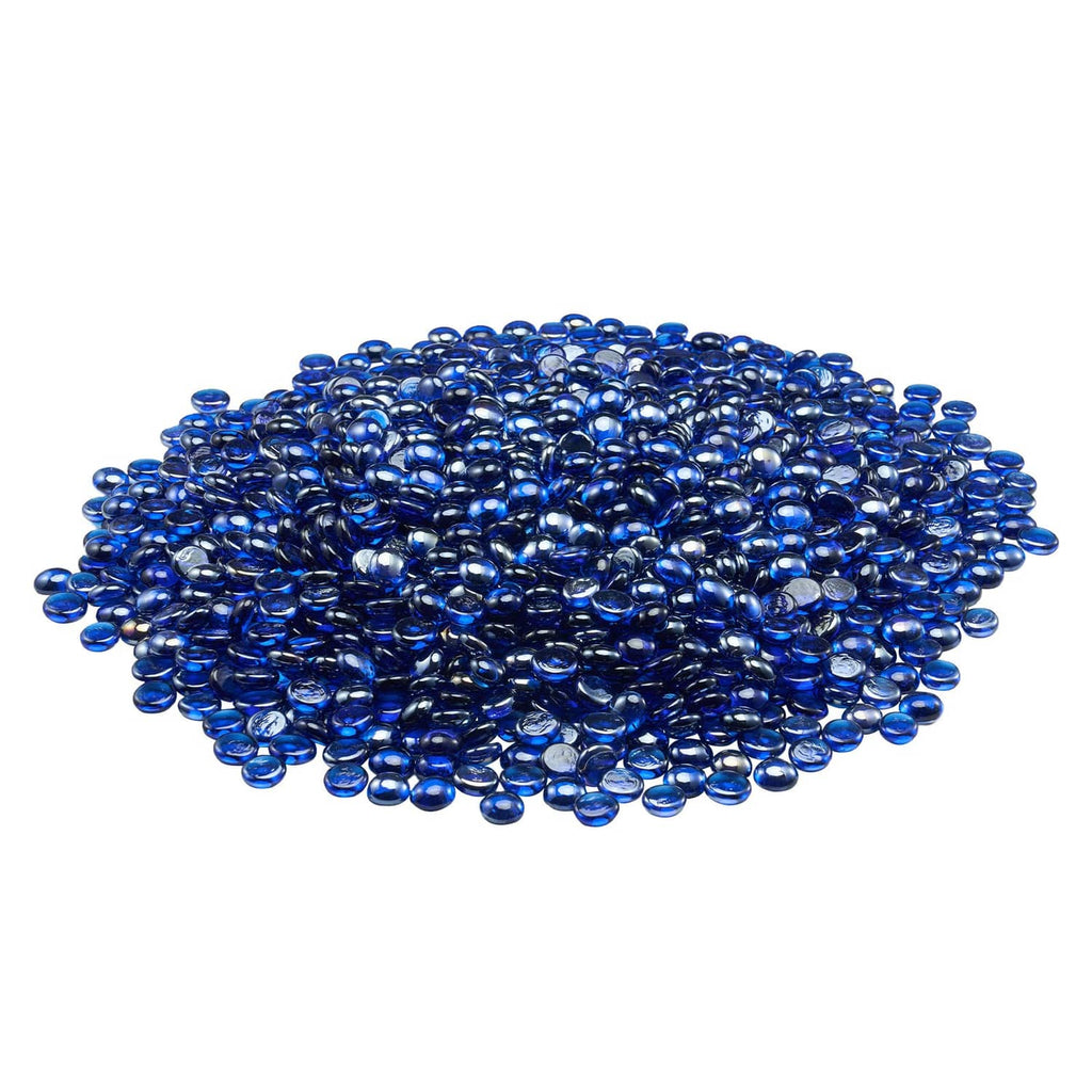 Round cobalt blue fire pit glass rocks, pile of shiny glass beads