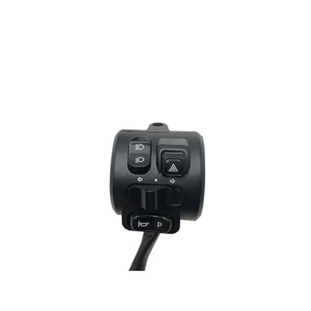 Close-up of black thumb throttle switch housing with function buttons