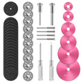 Assorted cutting wheel set: black, gray, and pink discs with center holes plus mandrels