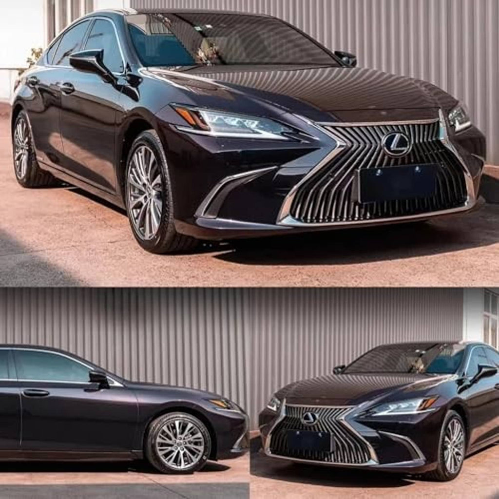 Black-to-red gloss chrome car wrap vinyl on luxury sedan, front three-quarter view