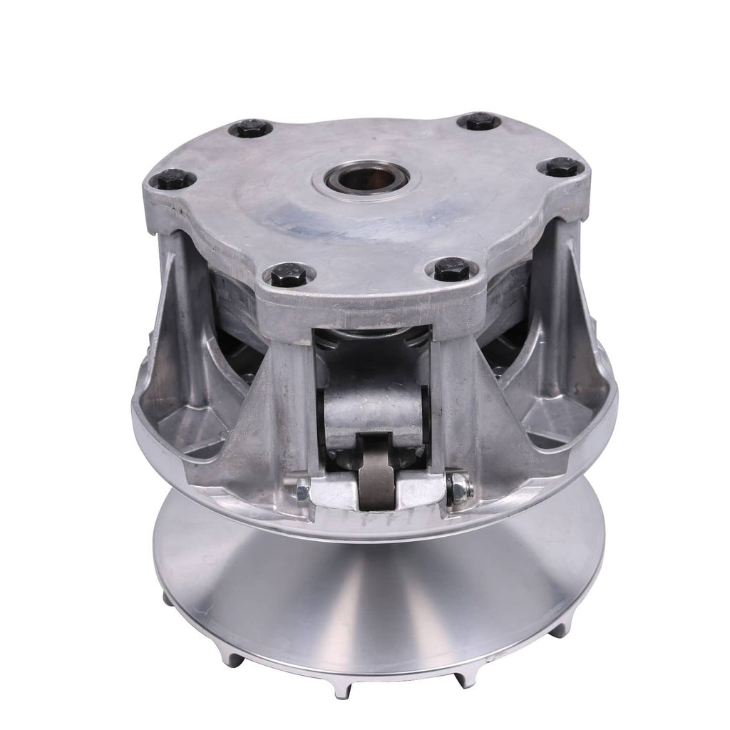 Overhead view of metal drive clutch assembly with central opening and three support fins