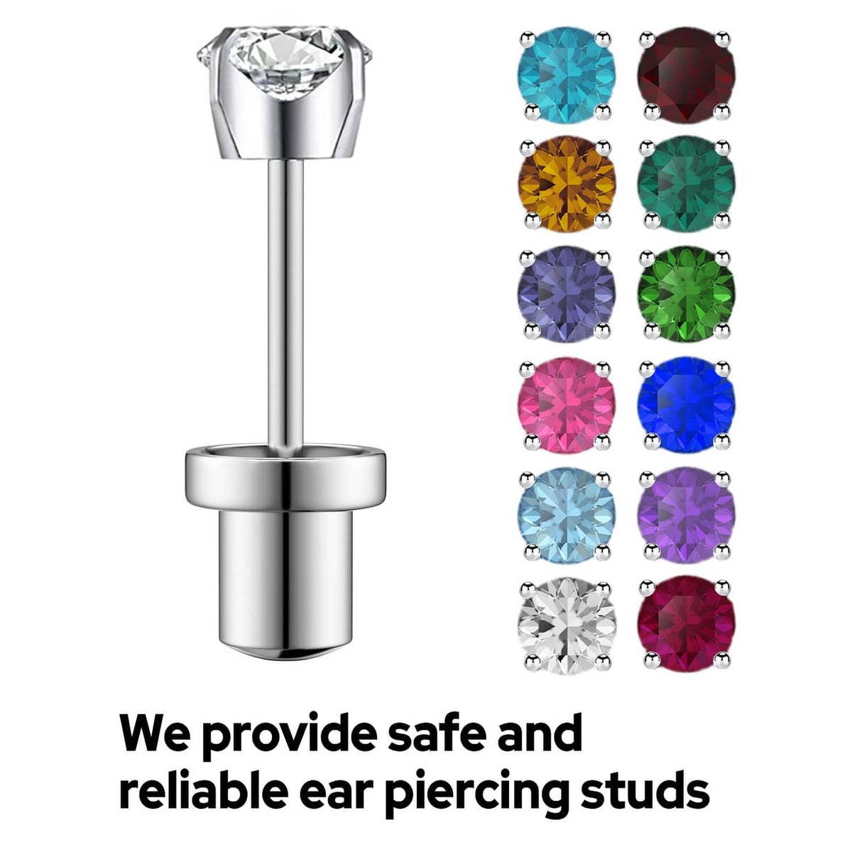 Disposable ear piercing gun with multi-color cubic zirconia stud earrings assortment