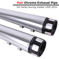 Pair of chrome 4-inch megaphone exhaust slip-on mufflers with black outlet end caps