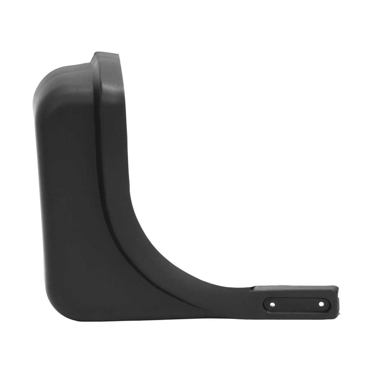 Right golf cart fender cap, dark plastic with mounting holes and curved edge