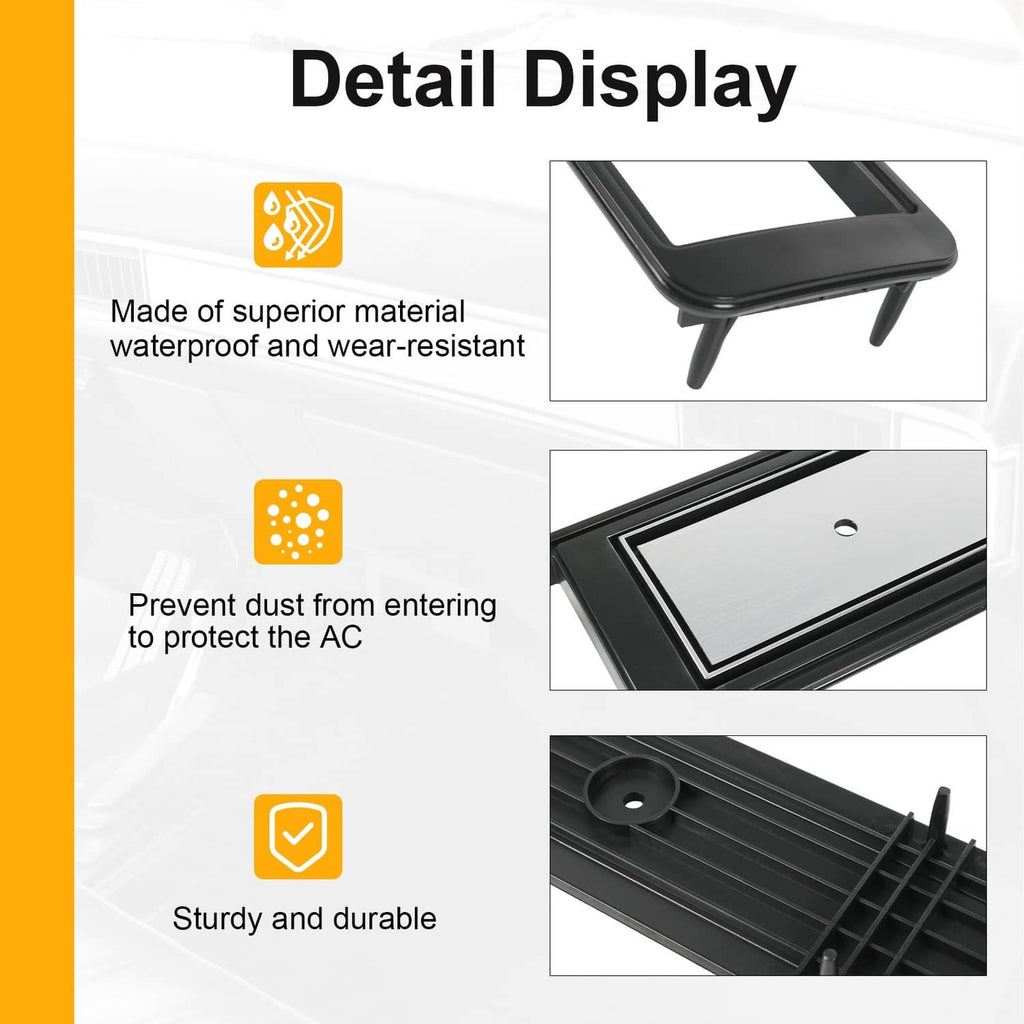 Dash A/C vent trim plate detail: silver insert set in black bezel