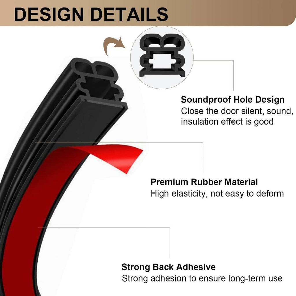 Black rubber door seal strip with soundproof hole design and flexible U-channel