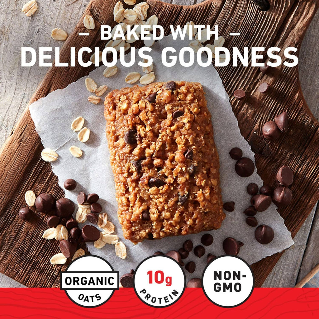Chocolate chip energy bar with organic oats, 10g protein and non-GMO badges