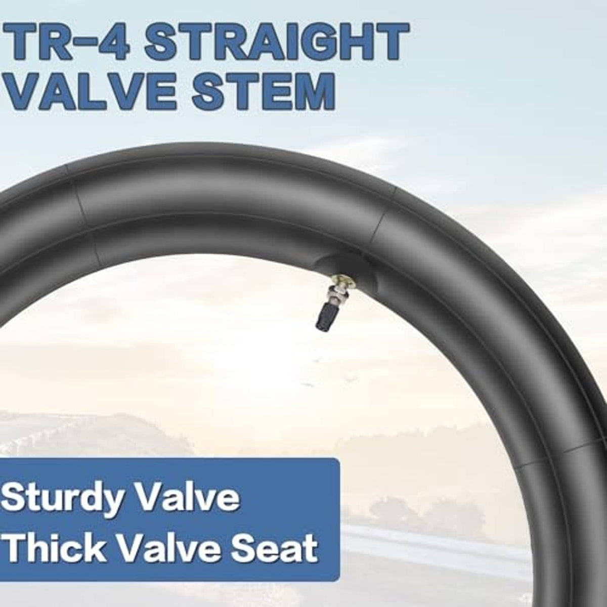 Black inner tube with TR-4 straight valve stem and thick valve seat detail