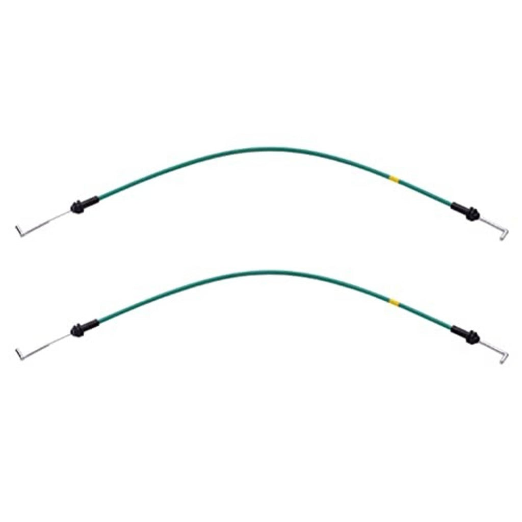 Two green cable assemblies with black connectors and silver bent arms