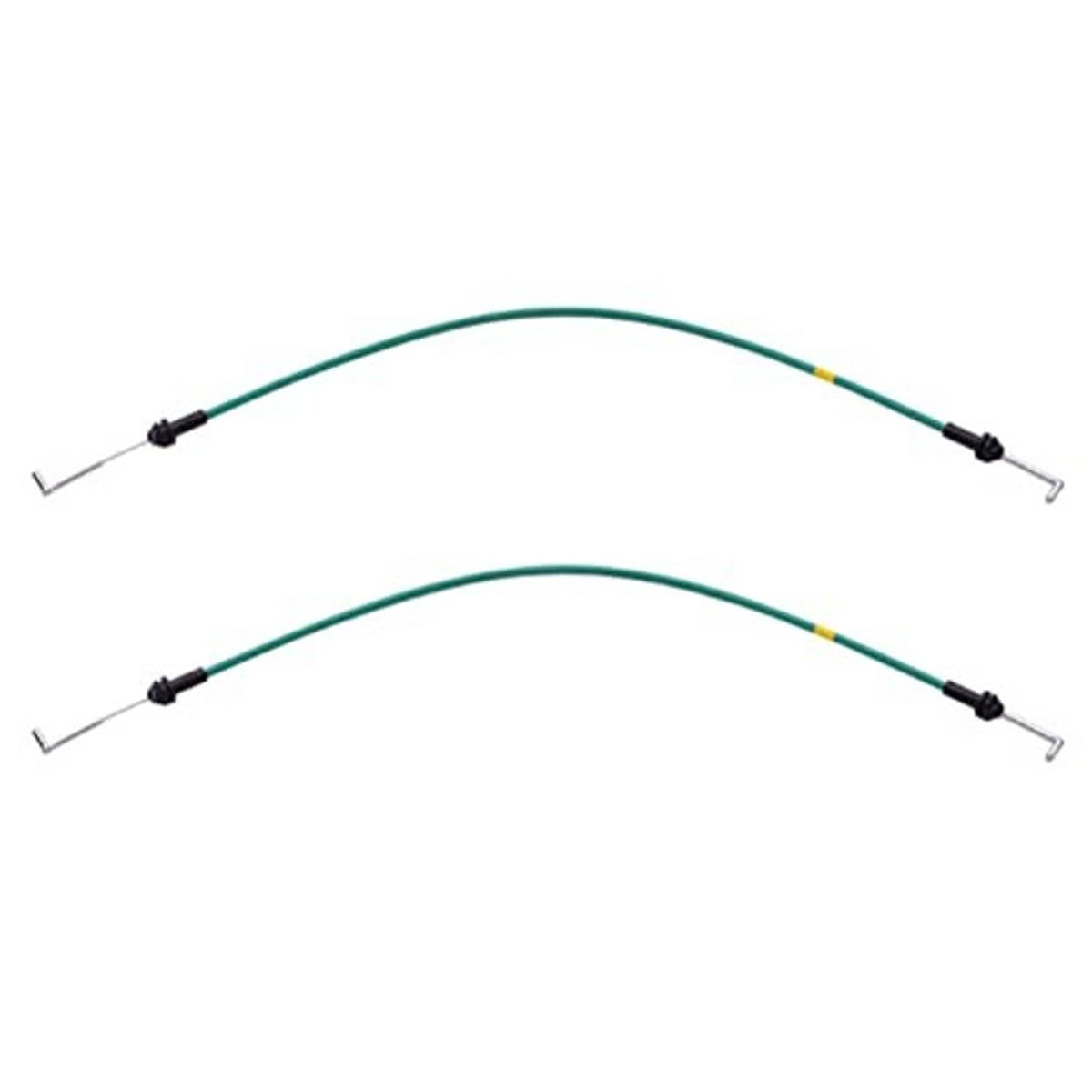 Two green cable assemblies with black connectors and silver bent arms