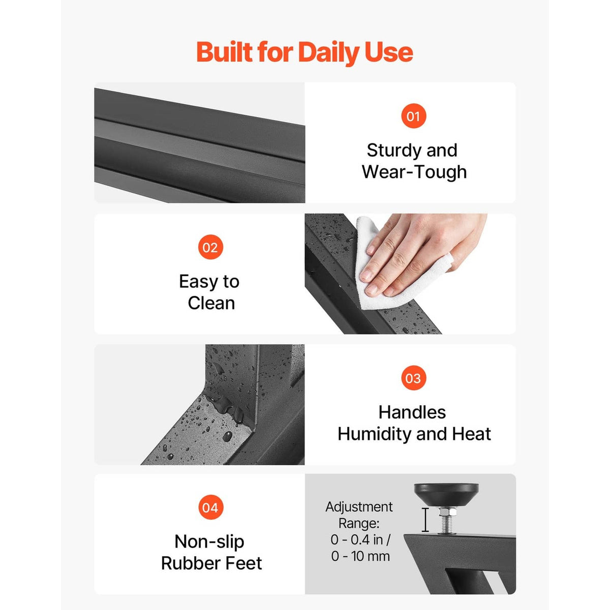 Black steel table legs set with non-slip rubber feet and durable surface finish