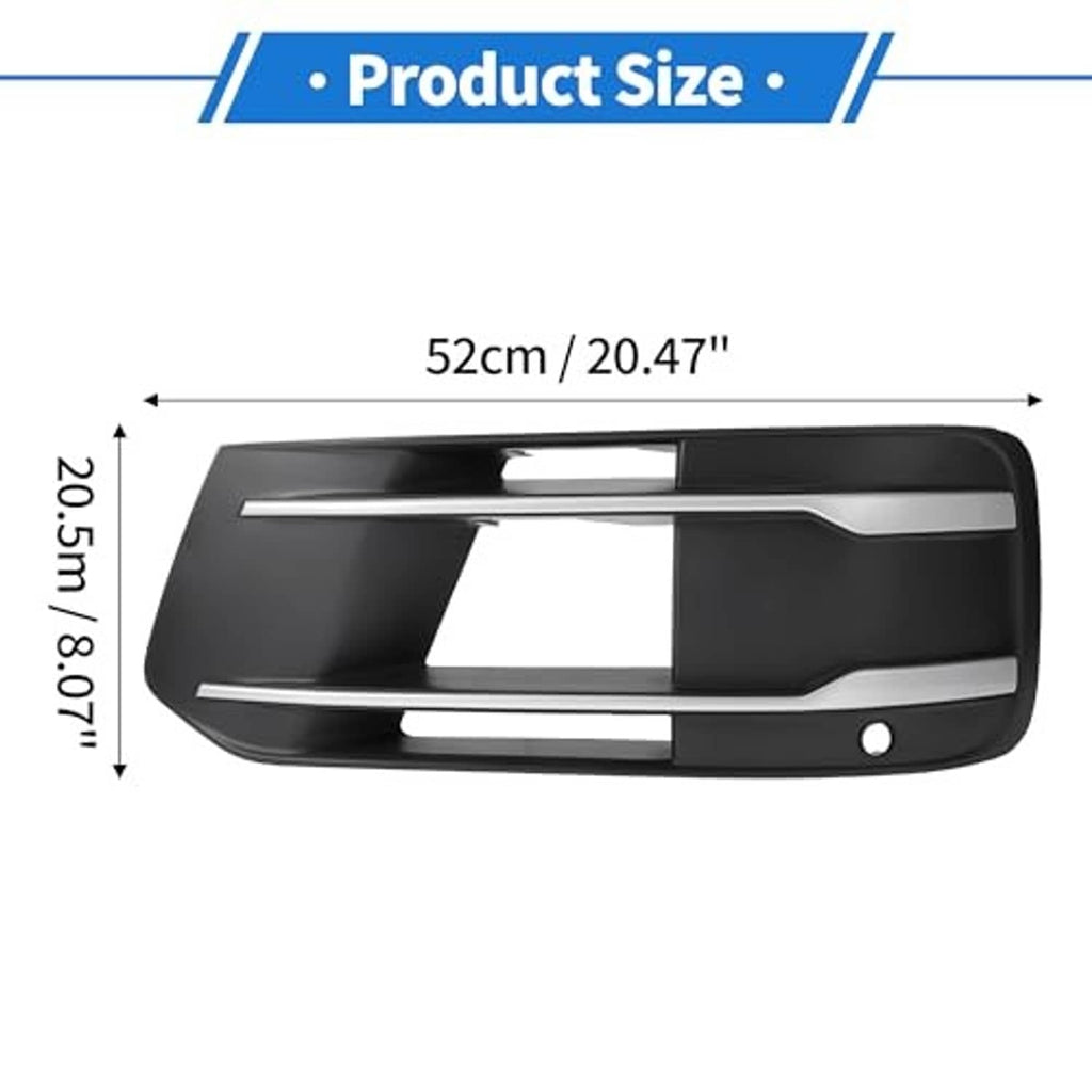 Black fog light grill cover with chrome trim bars and round mounting hole