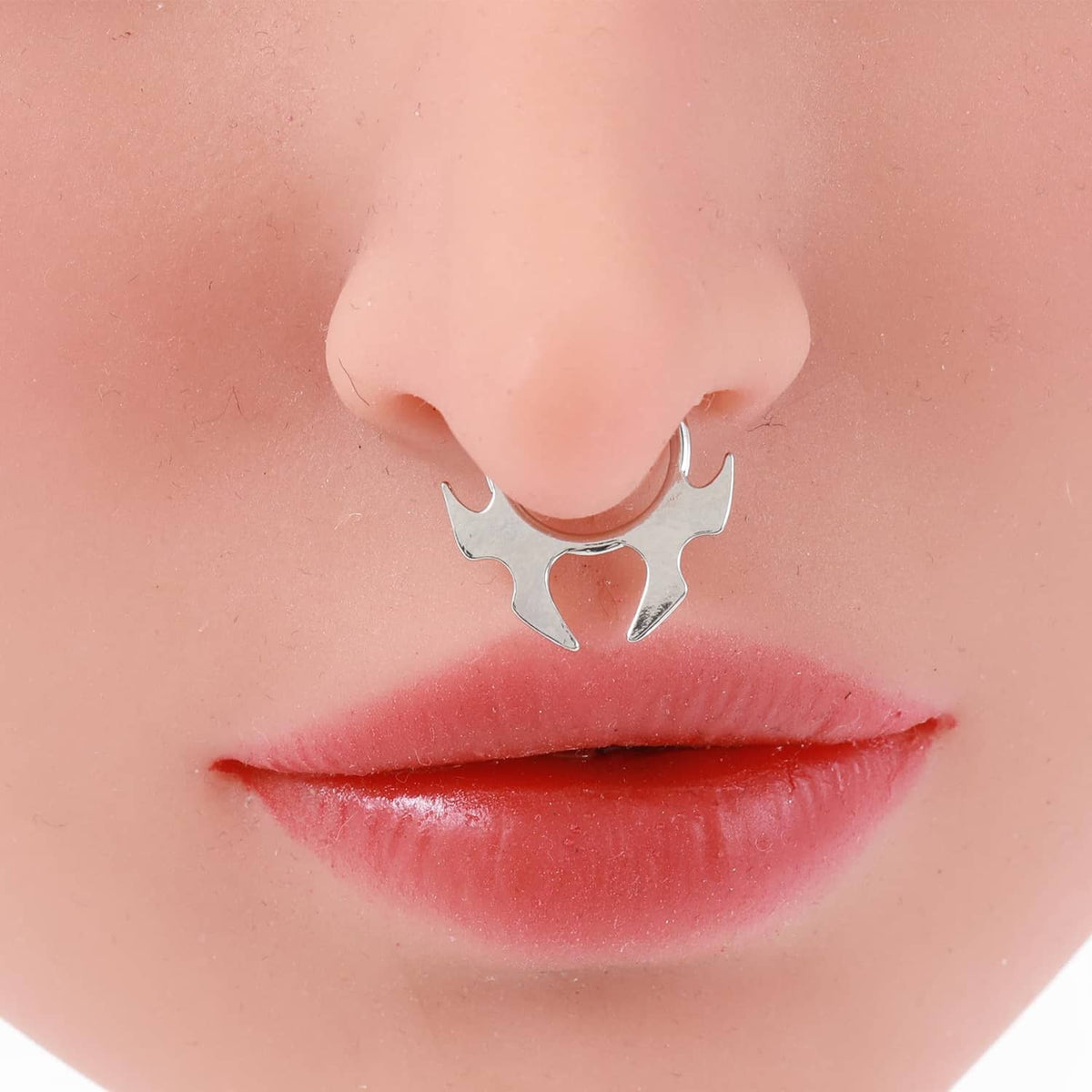 Silver non-piercing faux septum hoop with scalloped spiked edges