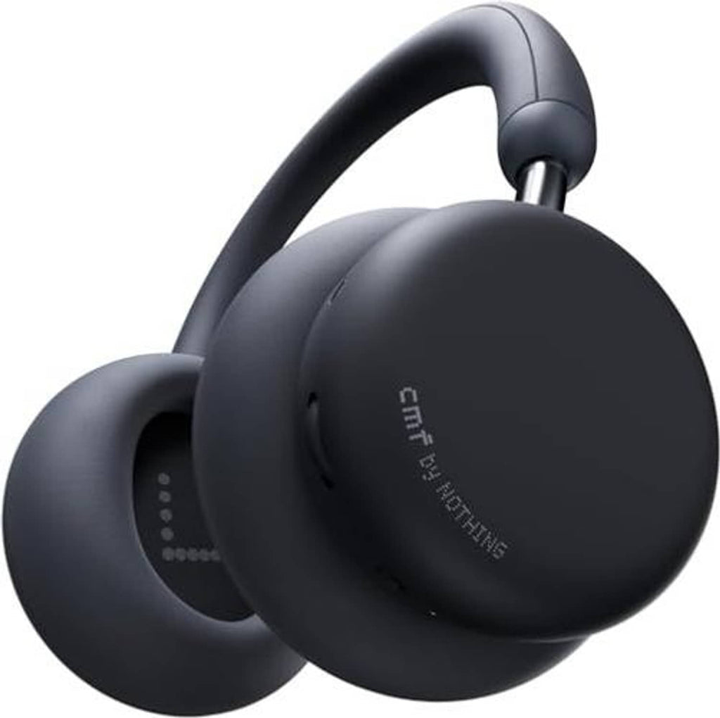 Dark gray over-ear wireless headphones close-up of ear cups and padded headband