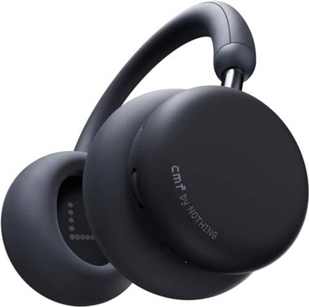 Dark gray over-ear wireless headphones close-up of ear cups and padded headband