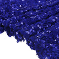Bright blue sequin fabric with densely packed round sequins, ruched texture
