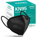Black KN95 face mask with ear loops and nose clip; 50-pack box
