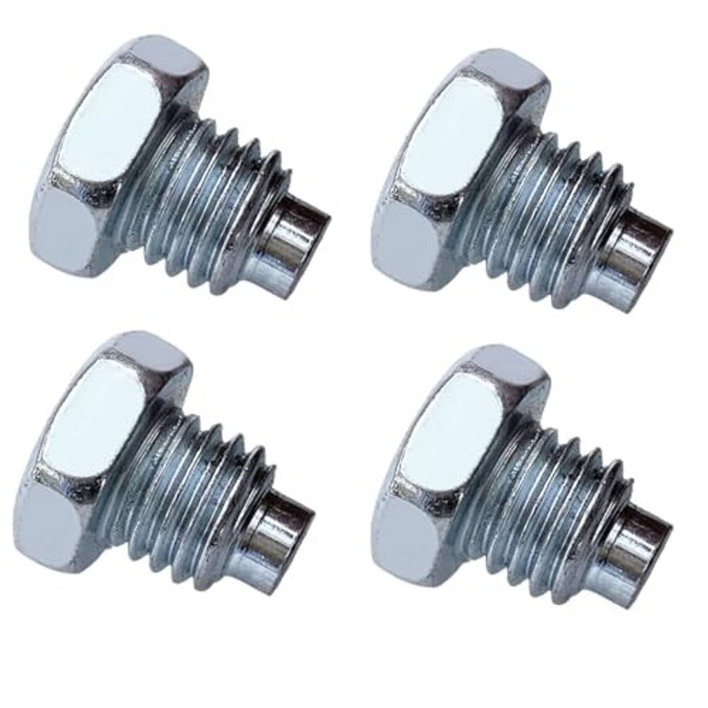 Set of four silver hex-head bolts on white background