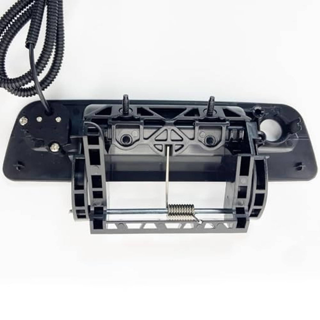 Black tailgate handle backup camera interior components with cable connections