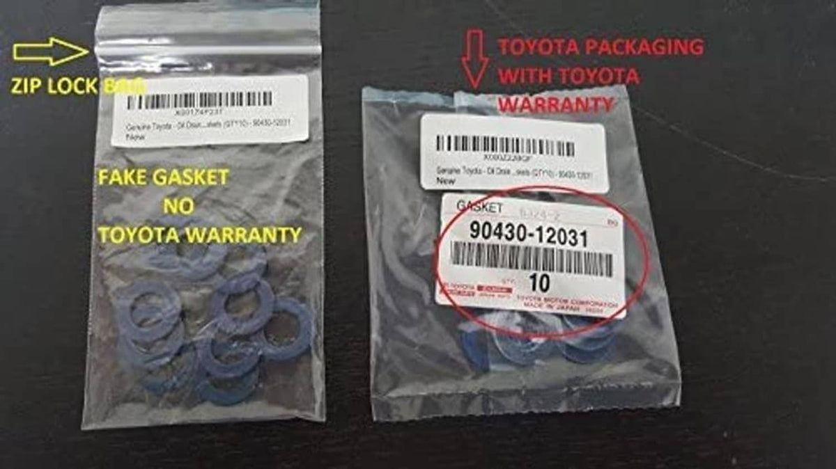 Toyota oil drain plug gaskets in zip bags with part label