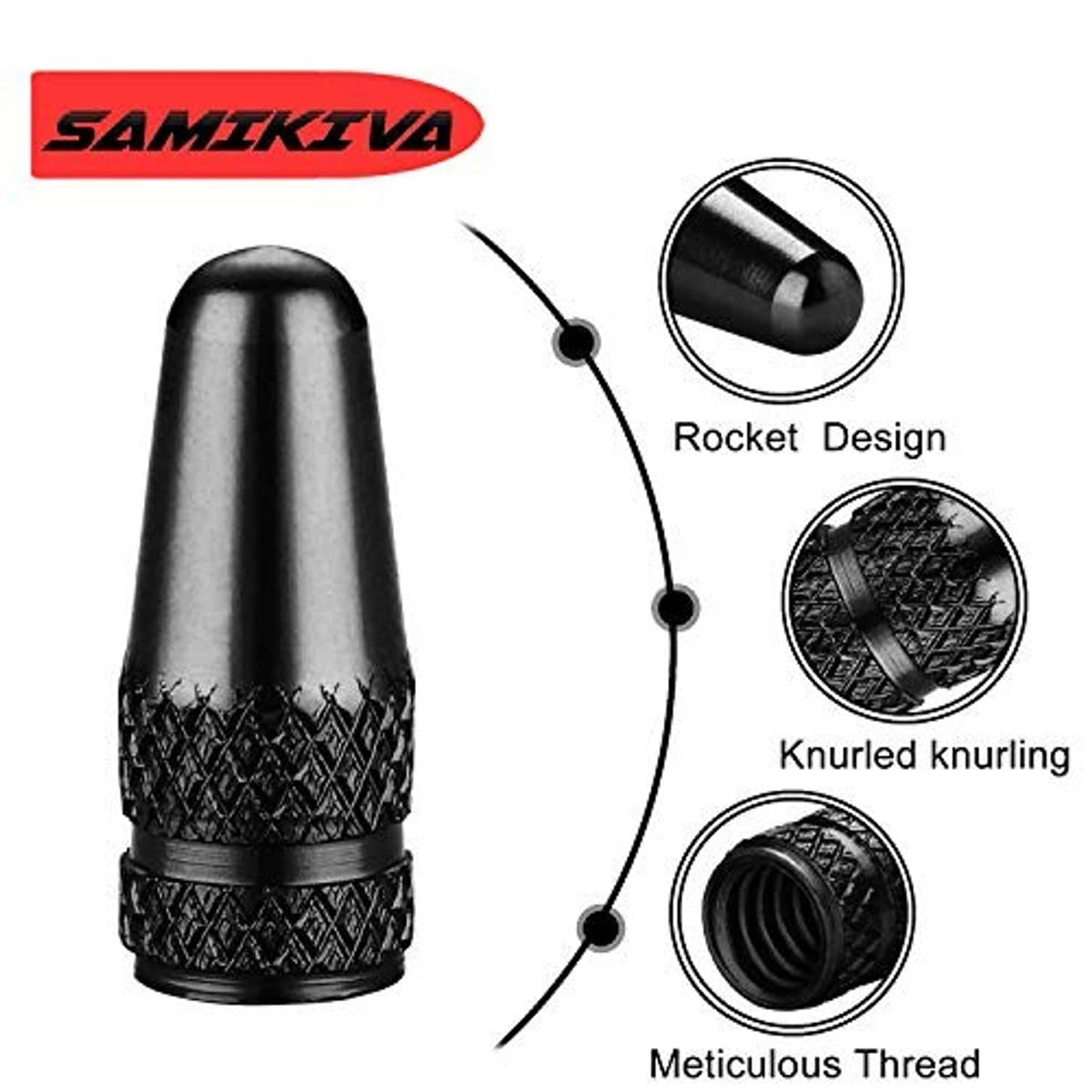 Bike Presta valve stem cap with black knurled grip, chrome finish top