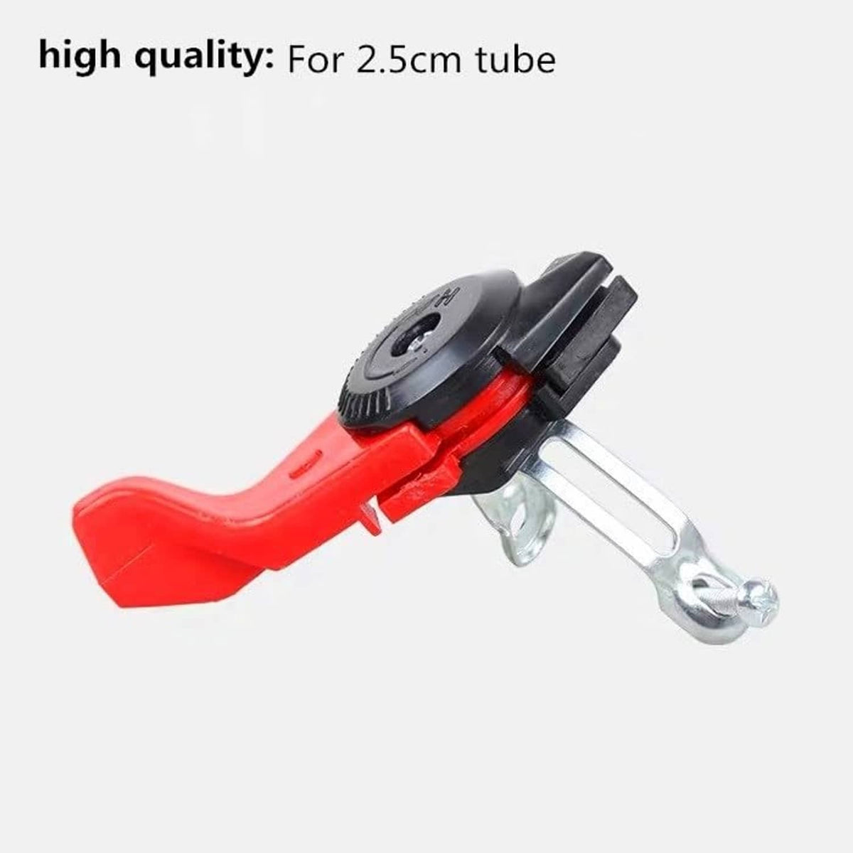 Red thumb throttle lever with black base and black rubber hand grip